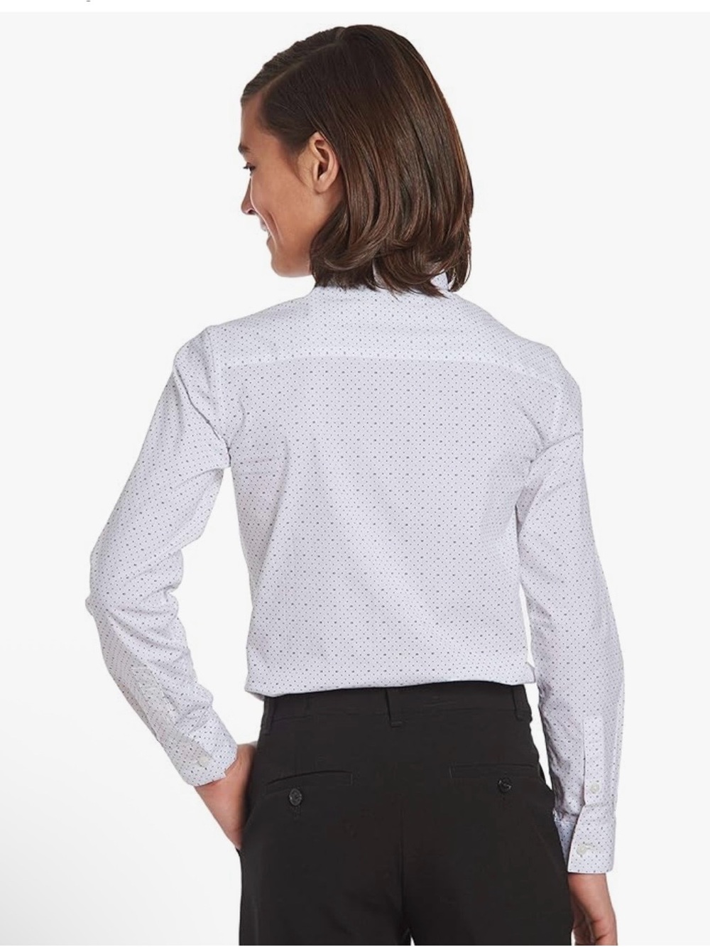 Calvin Klein White Dress Shirt with Black Microdot Pattern, Size US 8 - Picture 2 of 7